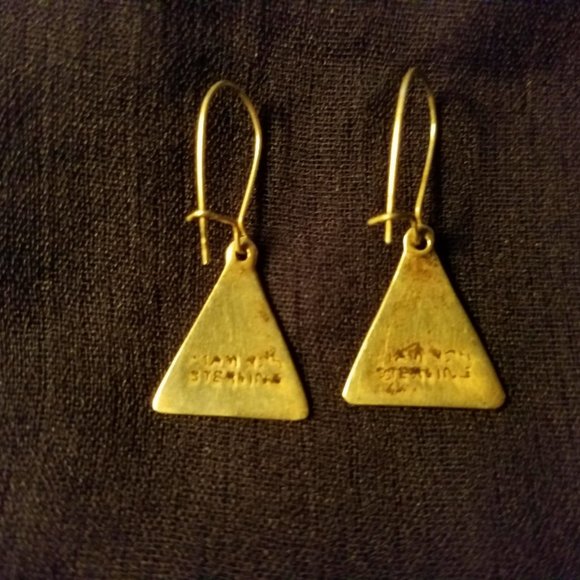 Vintage Enamel Triangle Earrings - Sterling Silver - Picture 3 of 3